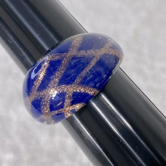 Vintage Art Glass Handmade Blue & Copper Glitter Band Ring - Picture 12 of 12